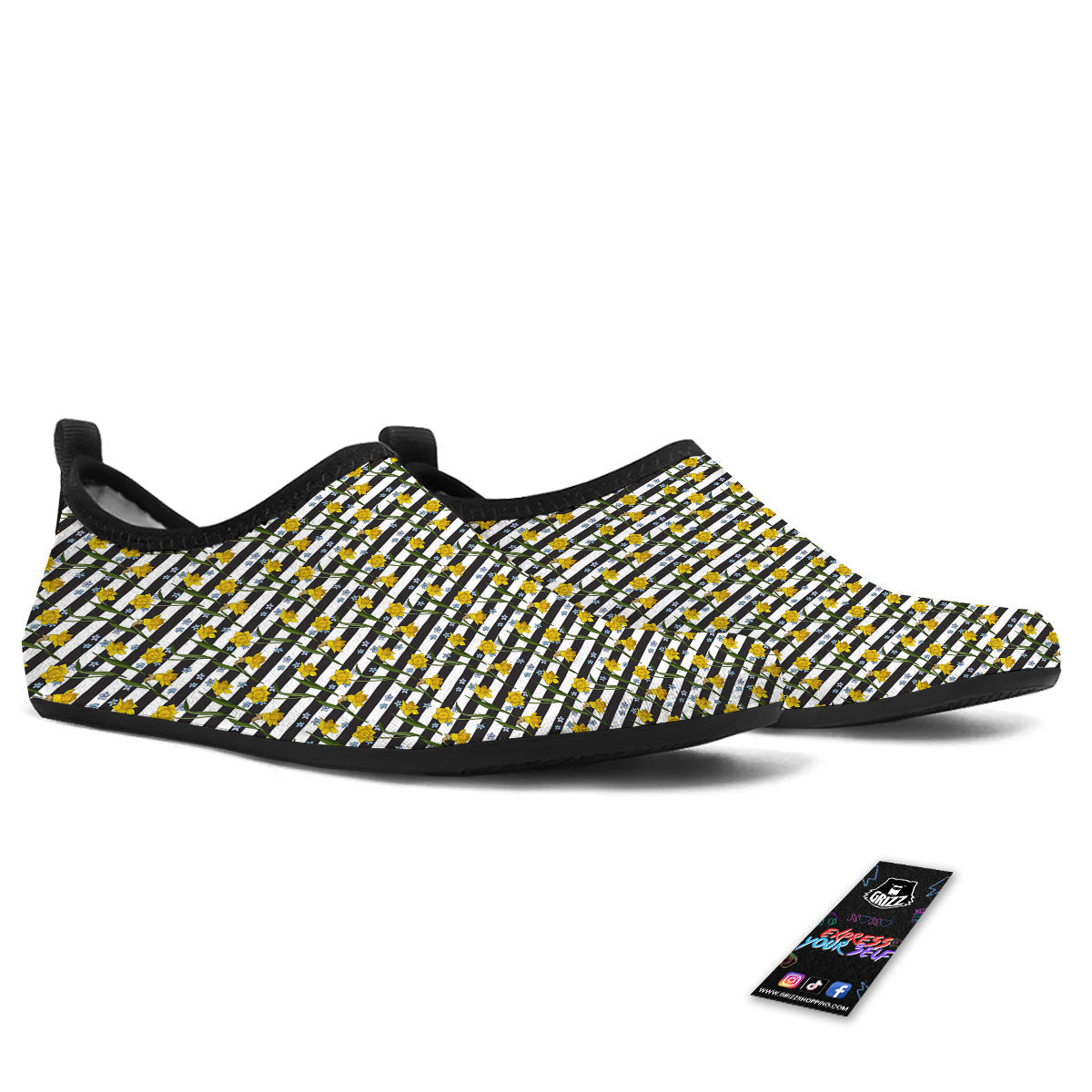 Daffodil Black Striped Print Pattern Water Shoes-grizzshop