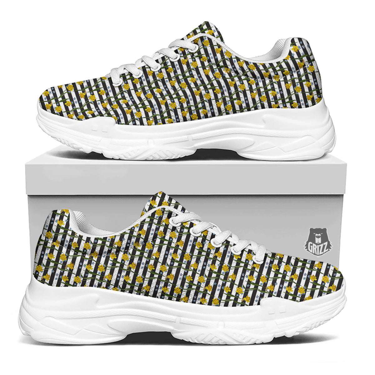 Daffodil Black Striped Print Pattern White Chunky Shoes-grizzshop