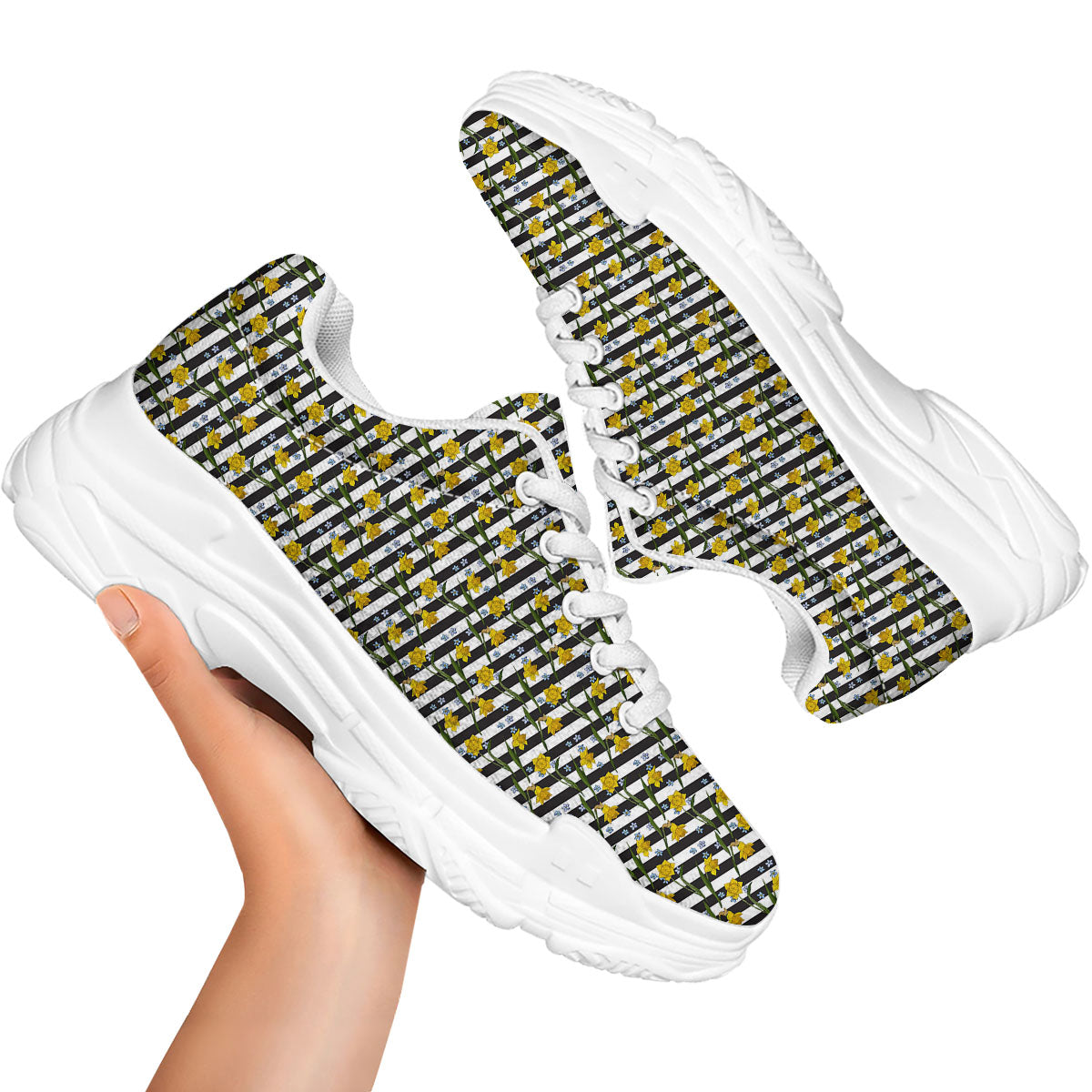 Daffodil Black Striped Print Pattern White Chunky Shoes-grizzshop