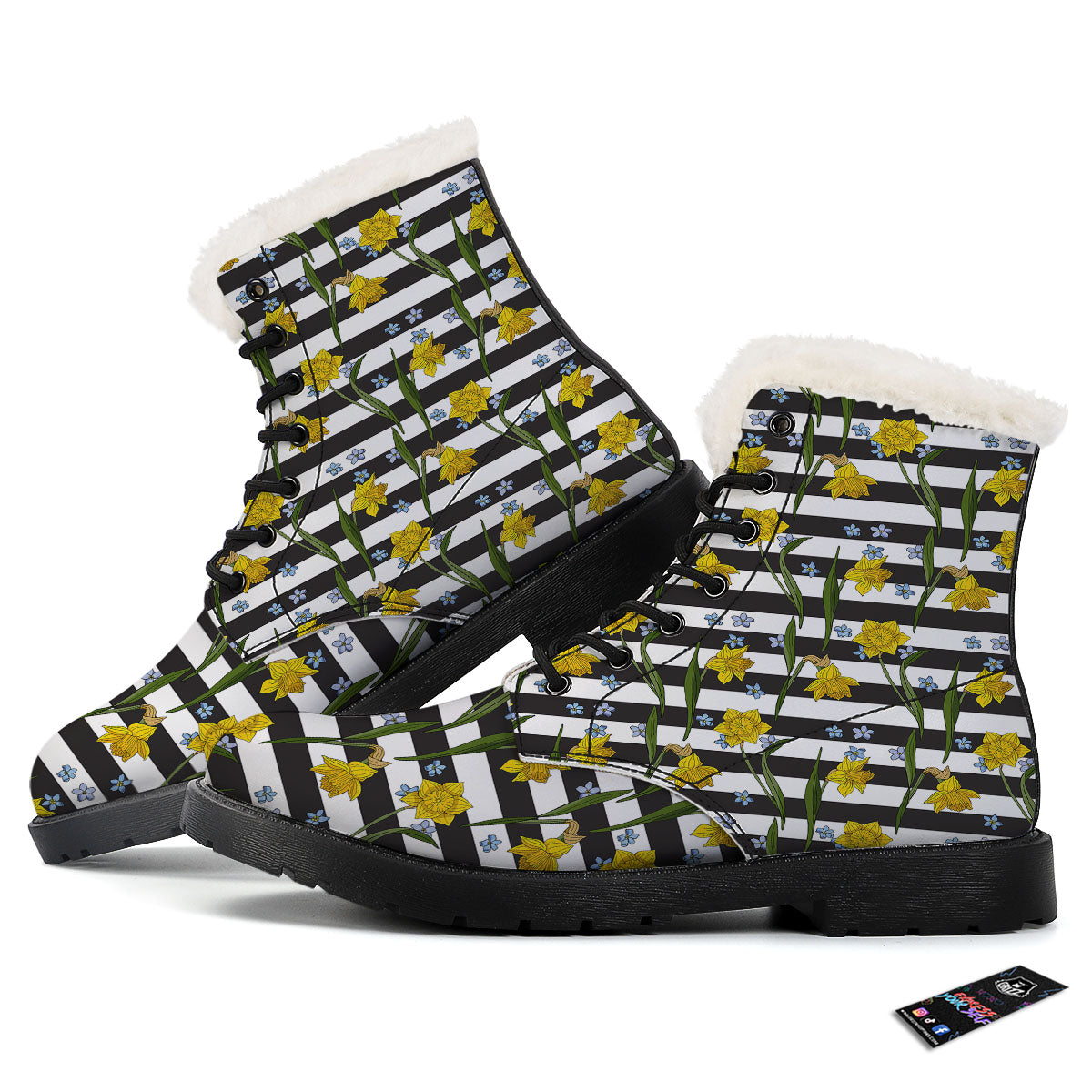 Daffodil Black Striped Print Pattern Winter Boots-grizzshop