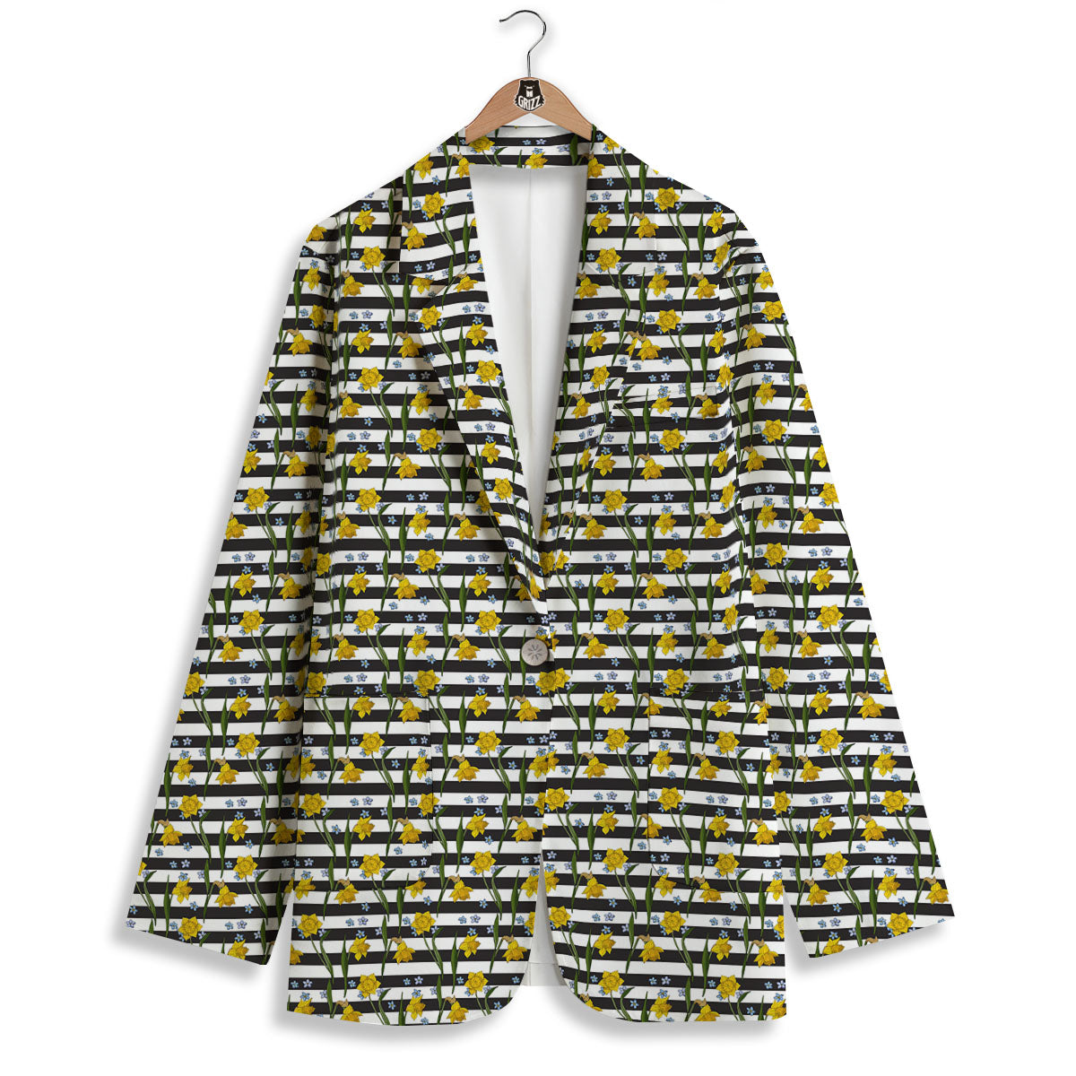 Daffodil Black Striped Print Pattern Women's Blazer-grizzshop
