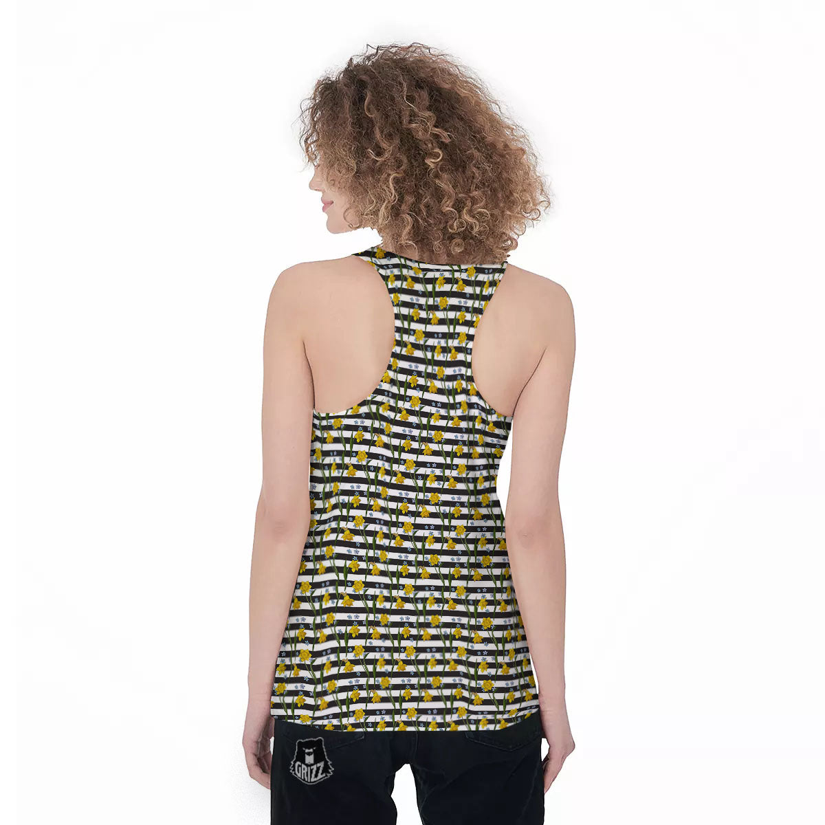 Daffodil Black Striped Print Pattern Women's Racerback Tank Top-grizzshop