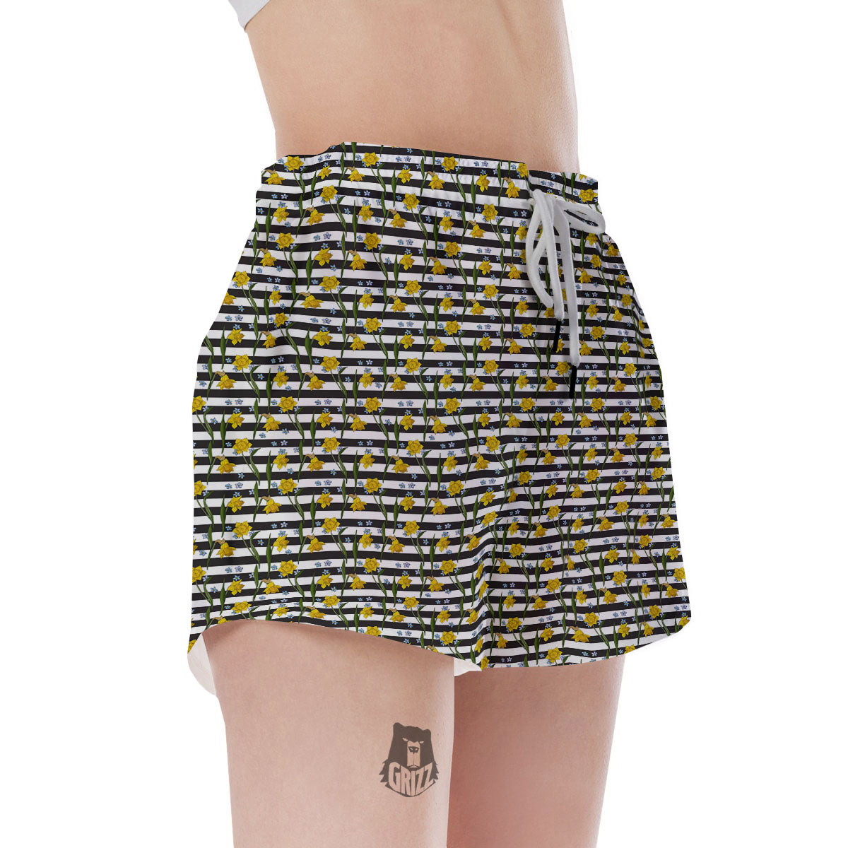 Daffodil Black Striped Print Pattern Women's Shorts-grizzshop