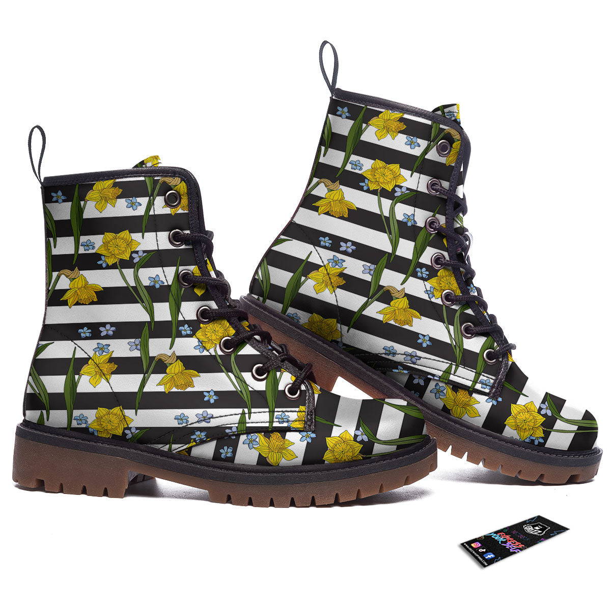 Daffodil Black Striped Print Pattern Work Boots-grizzshop