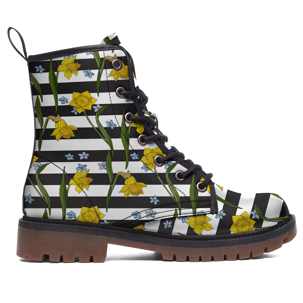 Daffodil Black Striped Print Pattern Work Boots-grizzshop