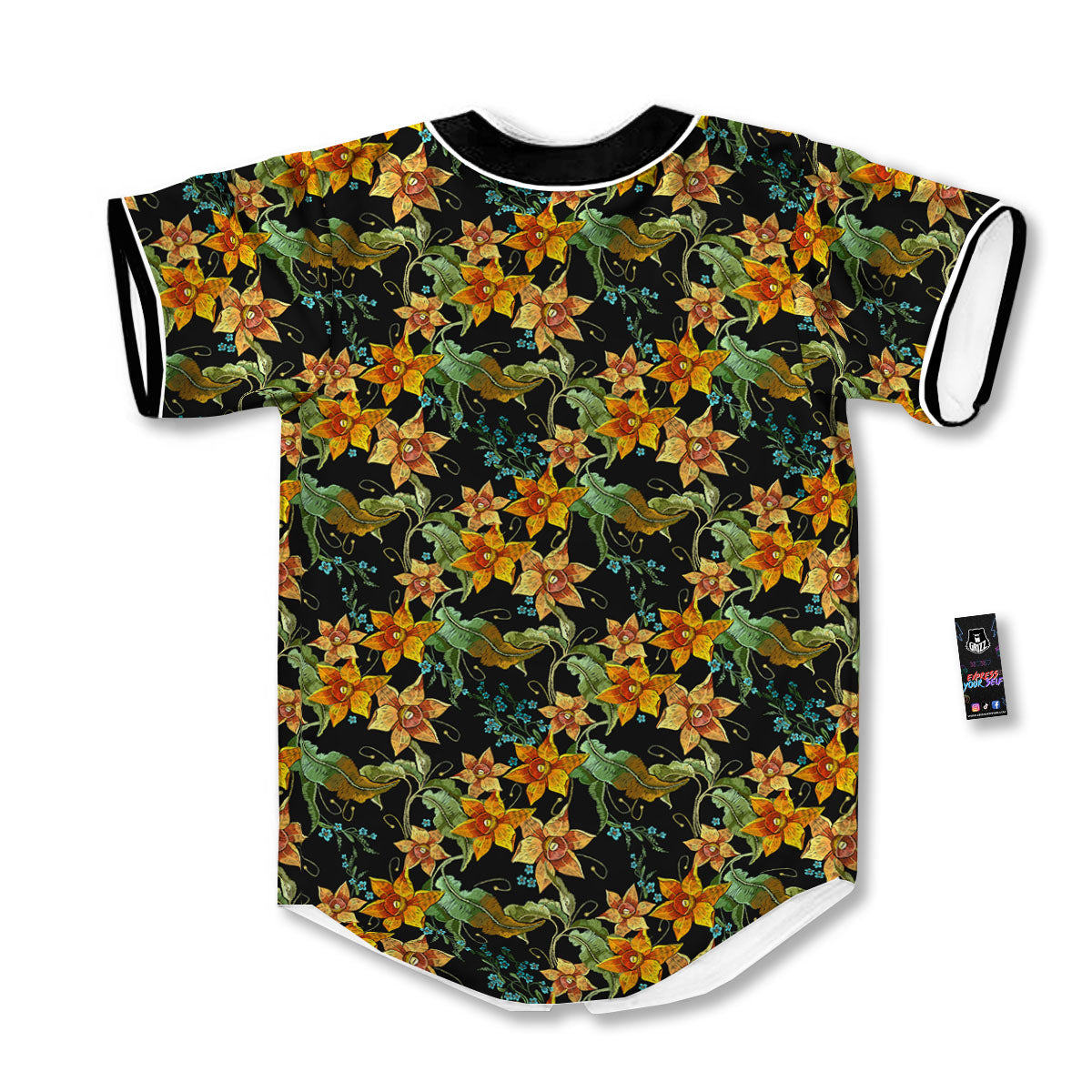 Daffodil Yellow And Black Print Pattern Baseball Jersey-grizzshop