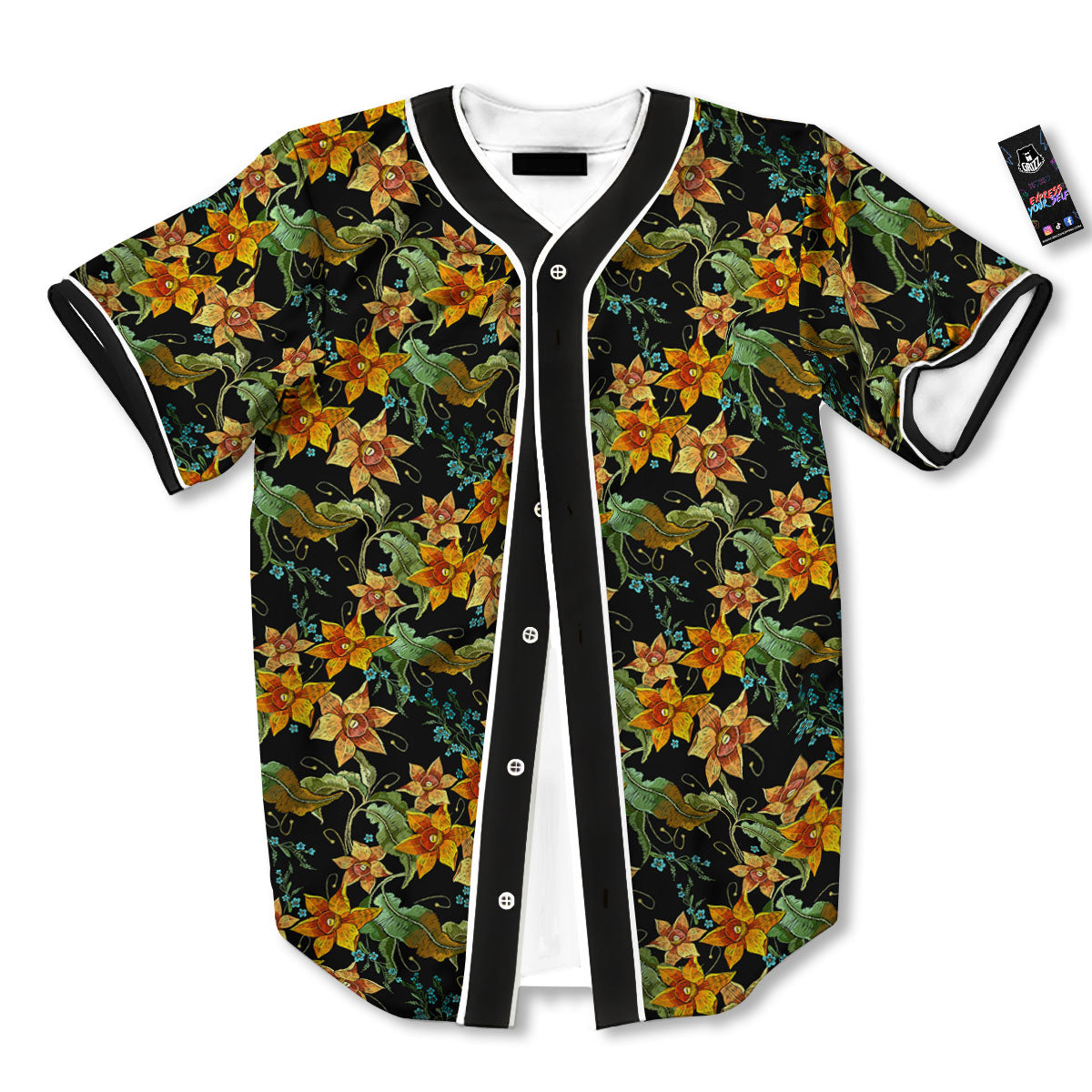 Daffodil Yellow And Black Print Pattern Baseball Jersey-grizzshop
