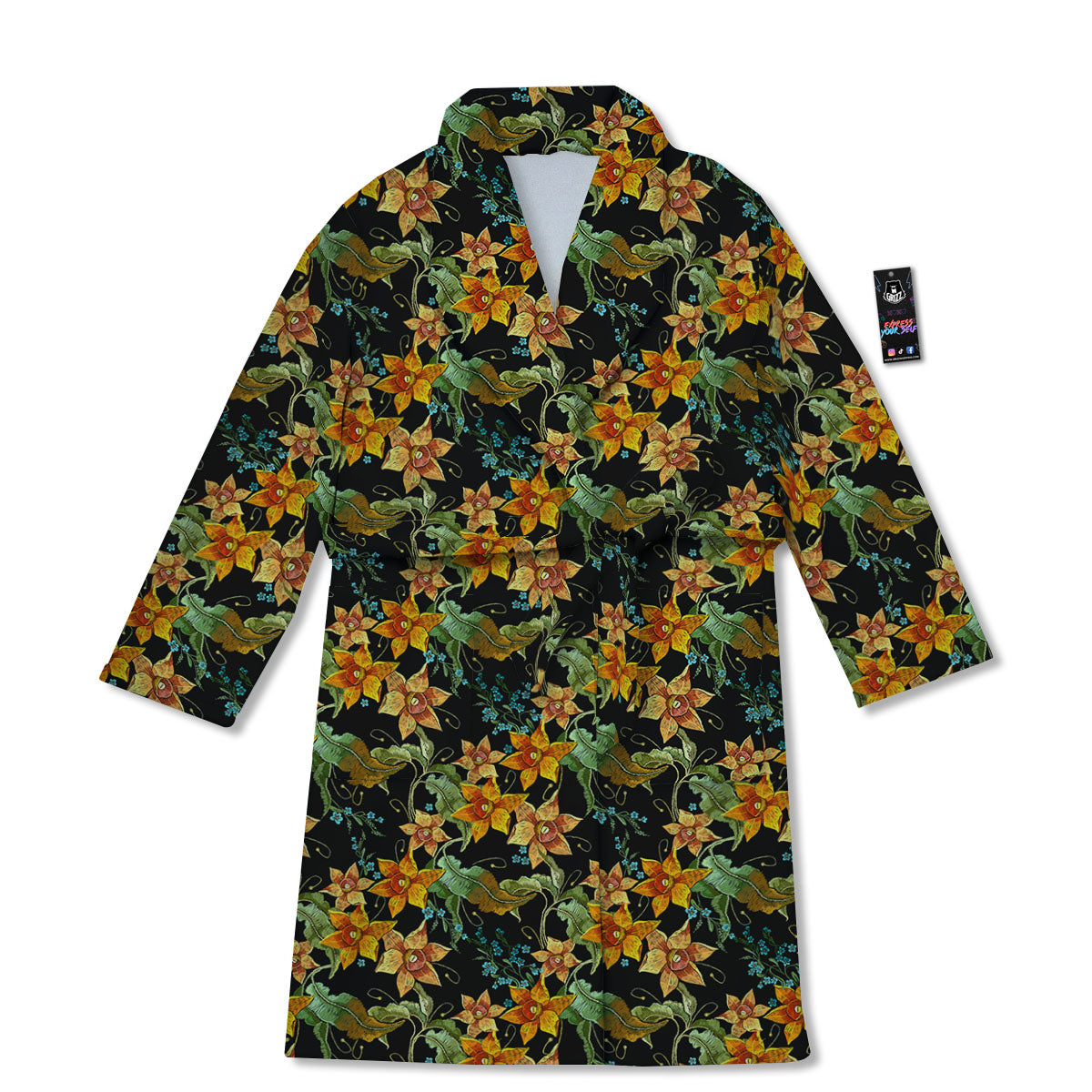 Daffodil Yellow And Black Print Pattern Bathrobe-grizzshop
