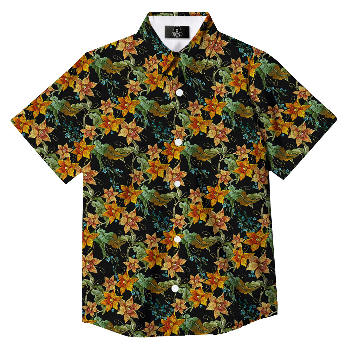 Daffodil Yellow And Black Print Pattern Button Up Shirt-grizzshop