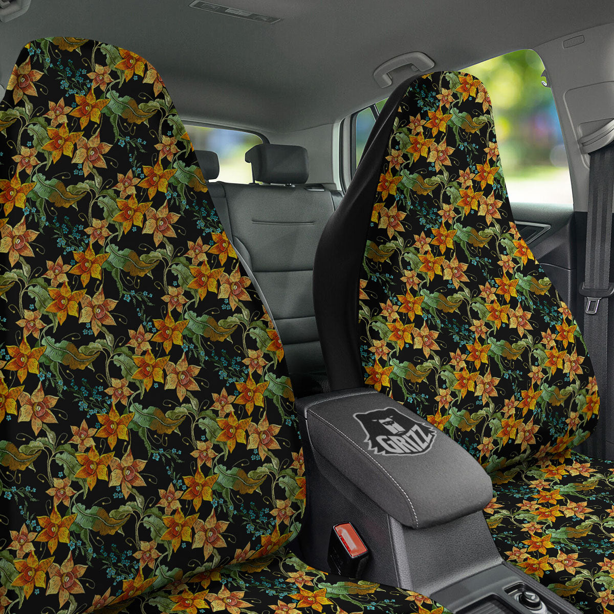 Daffodil Yellow And Black Print Pattern Car Seat Covers-grizzshop