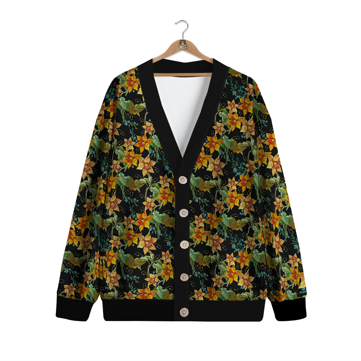 Daffodil Yellow And Black Print Pattern Cardigan-grizzshop
