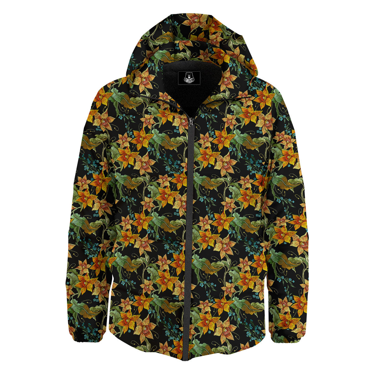 Daffodil Yellow And Black Print Pattern Down Jacket-grizzshop