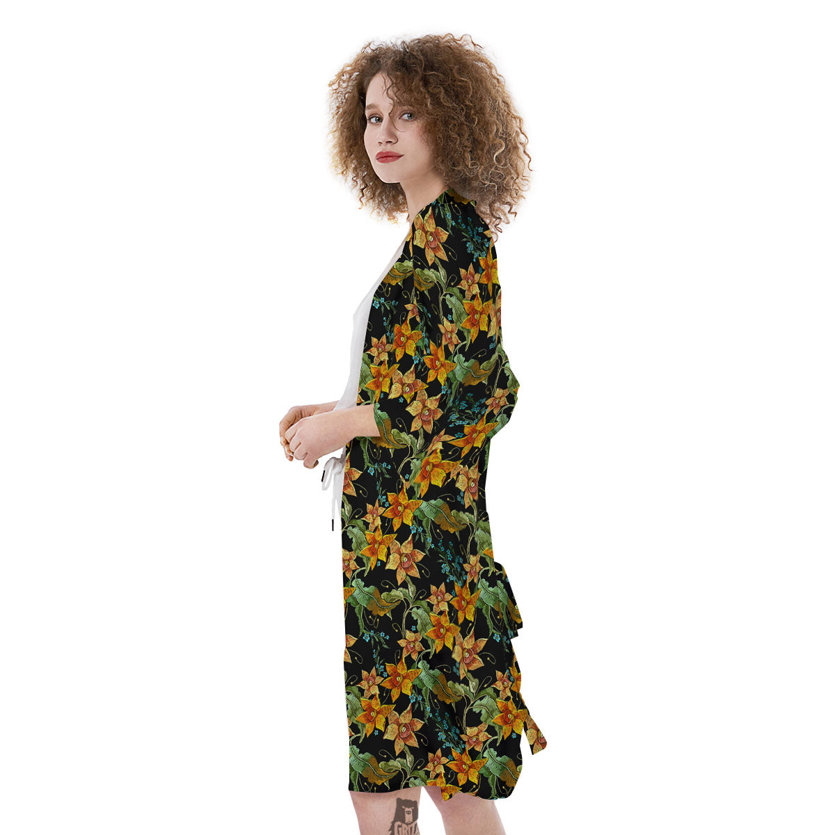 Daffodil Yellow And Black Print Pattern Kimono-grizzshop