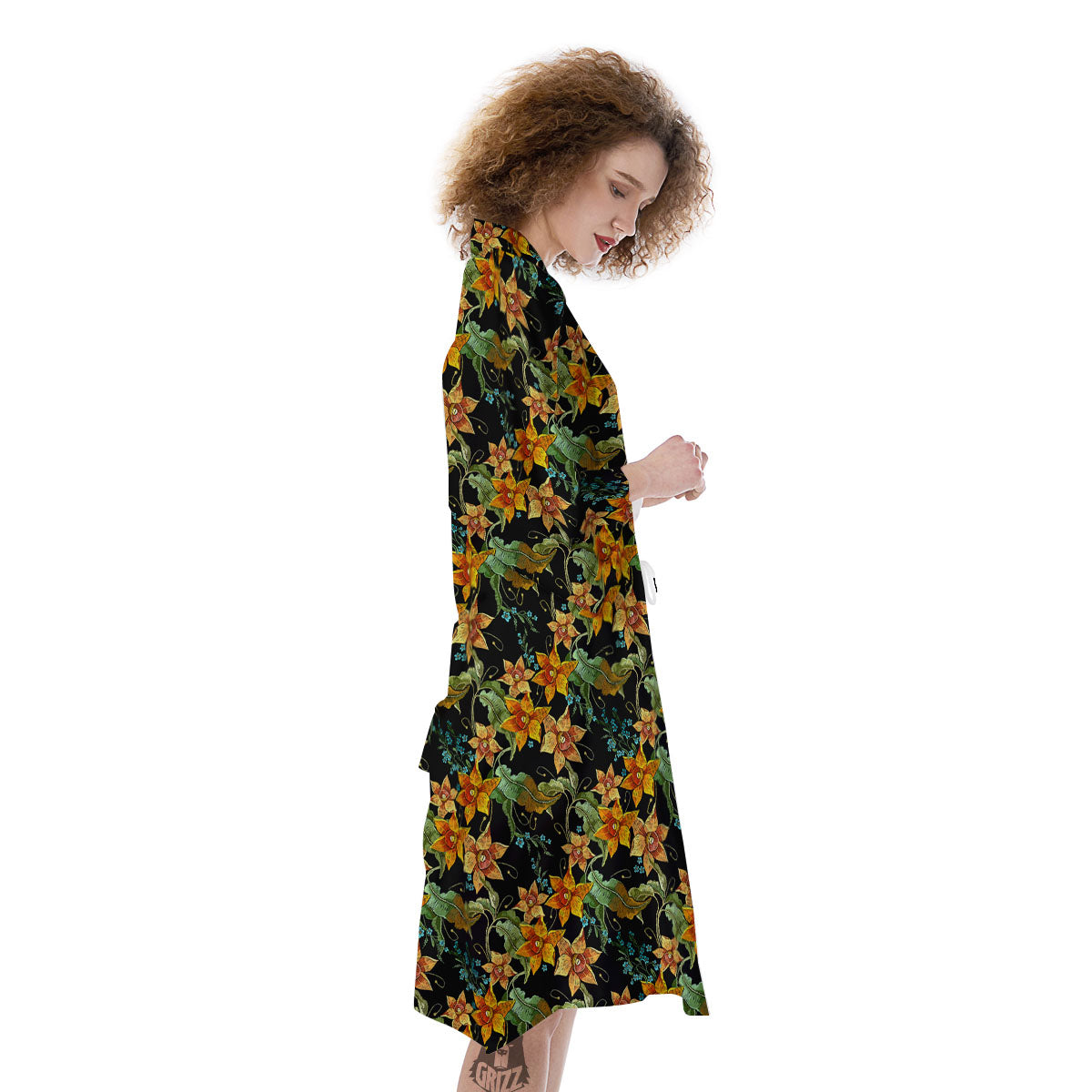 Daffodil Yellow And Black Print Pattern Kimono-grizzshop