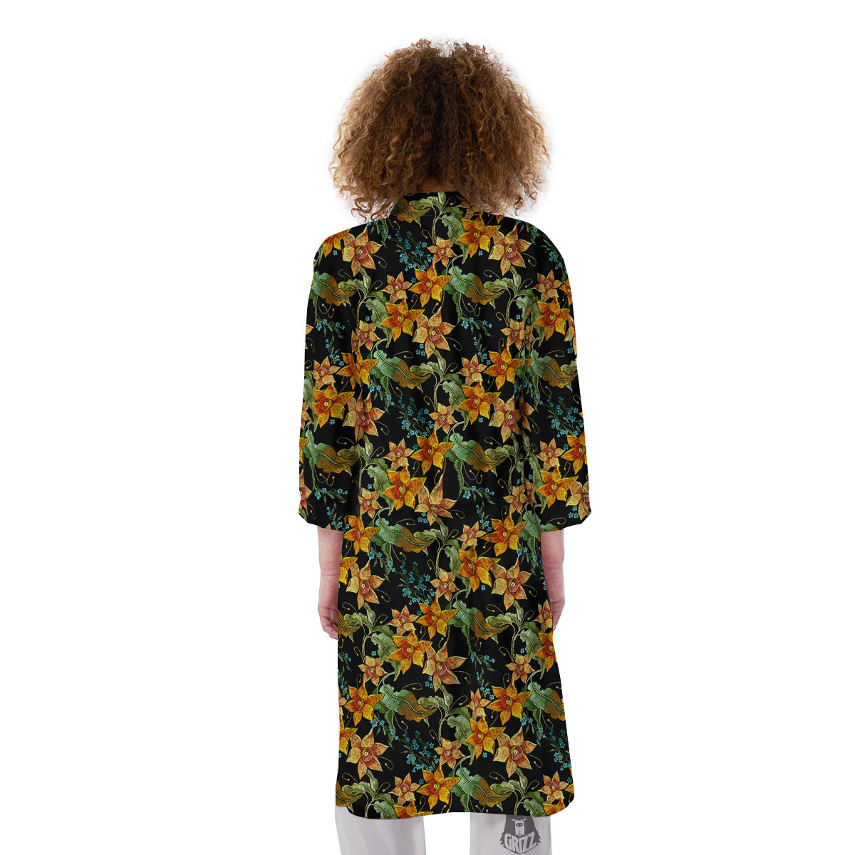 Daffodil Yellow And Black Print Pattern Kimono-grizzshop