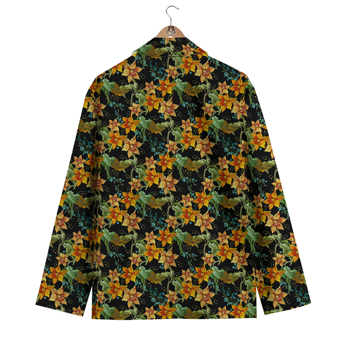 Daffodil Yellow And Black Print Pattern Men's Blazer-grizzshop