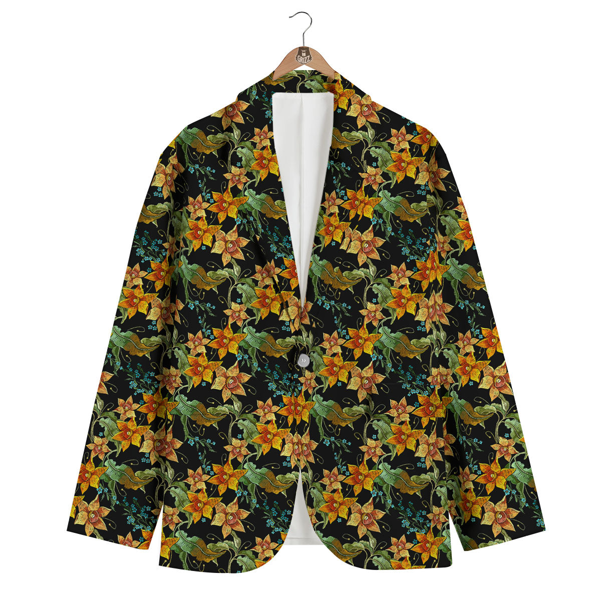 Daffodil Yellow And Black Print Pattern Men's Blazer-grizzshop