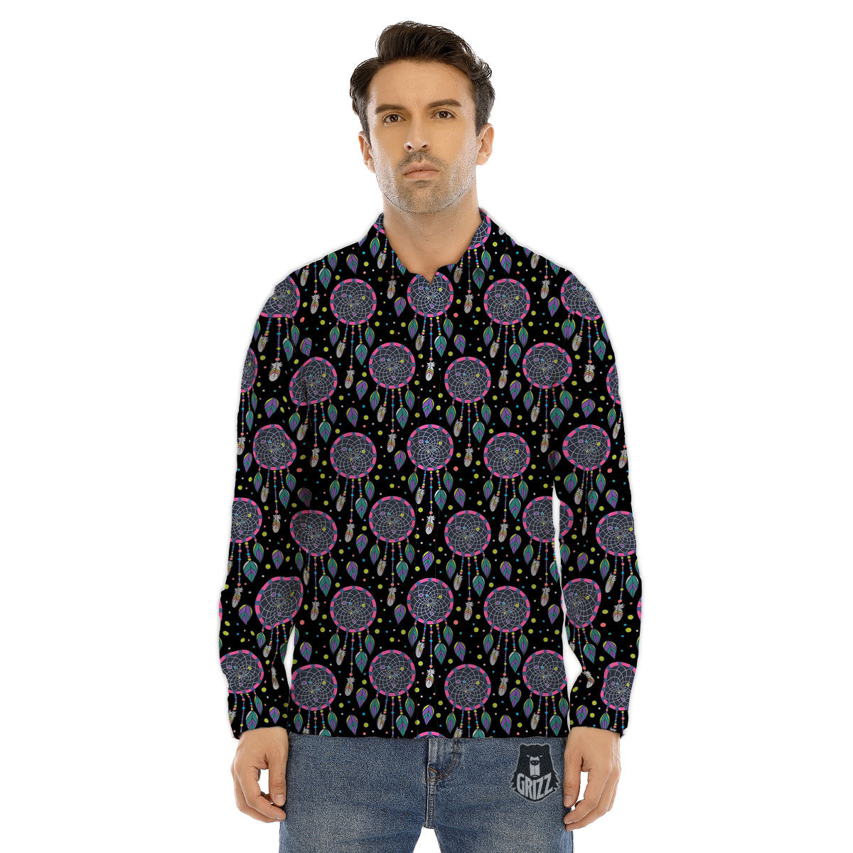 Daffodil Yellow And Black Print Pattern Men's Dress Shirts-grizzshop