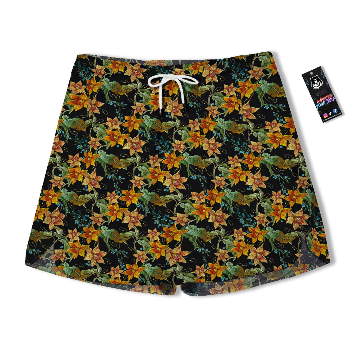 Daffodil Yellow And Black Print Pattern Men's Running Shorts-grizzshop