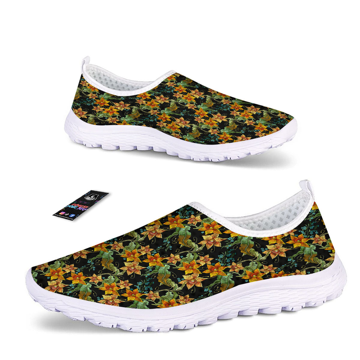 Daffodil Yellow And Black Print Pattern Nurse Shoes-grizzshop