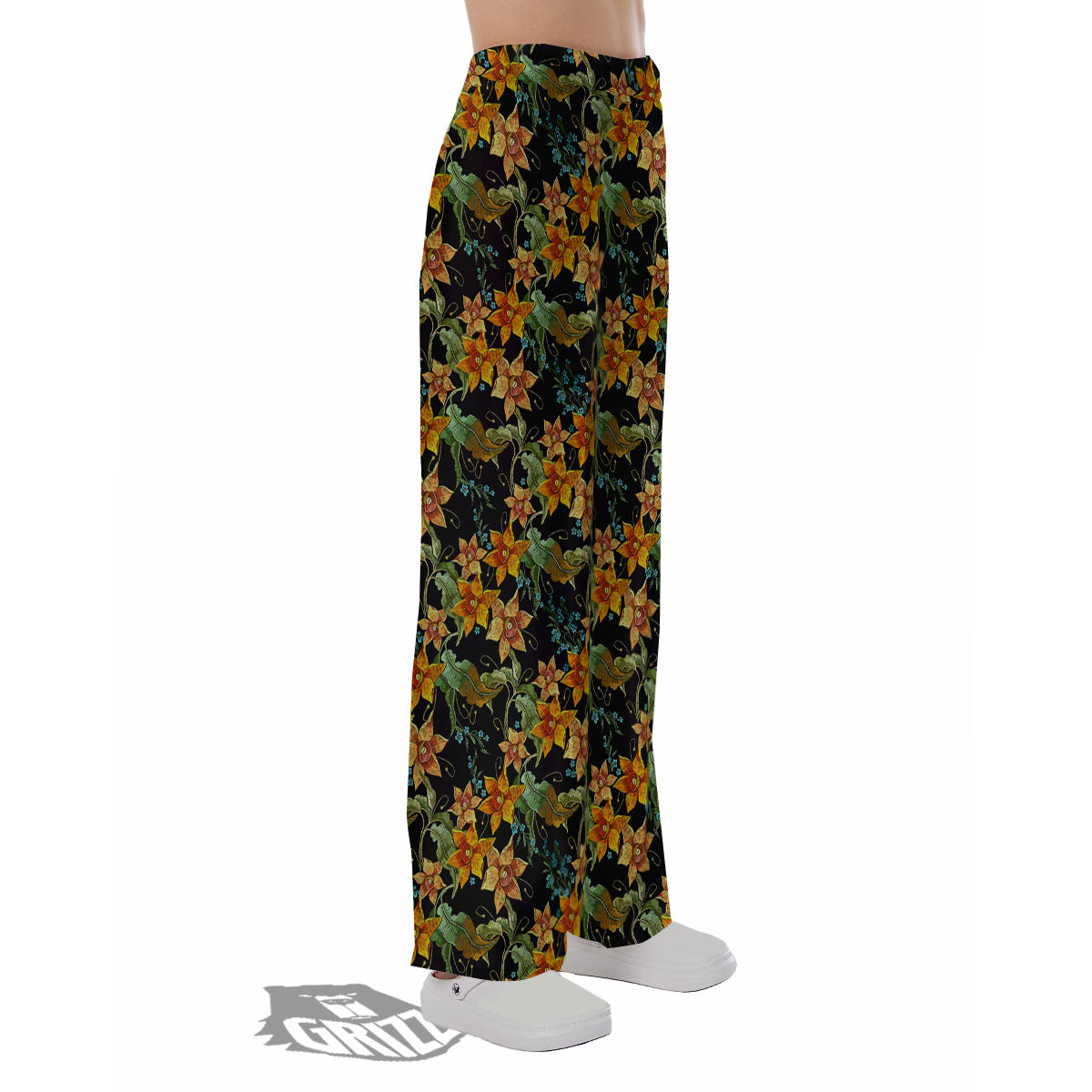 Daffodil Yellow And Black Print Pattern Pajama Pants-grizzshop