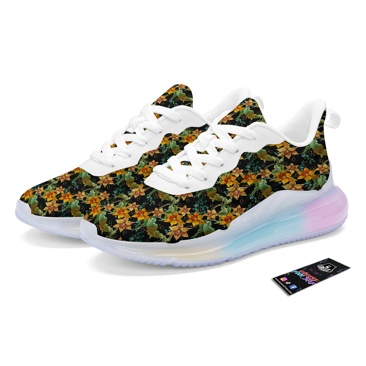 Daffodil Yellow And Black Print Pattern Running Sneakers-grizzshop