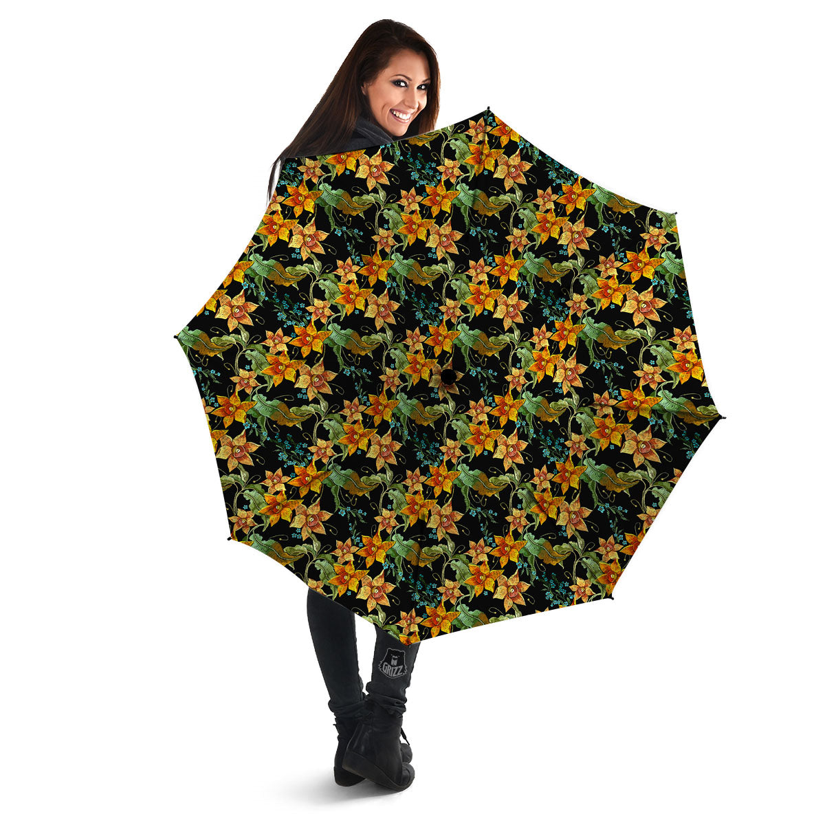 Daffodil Yellow And Black Print Pattern Umbrella-grizzshop