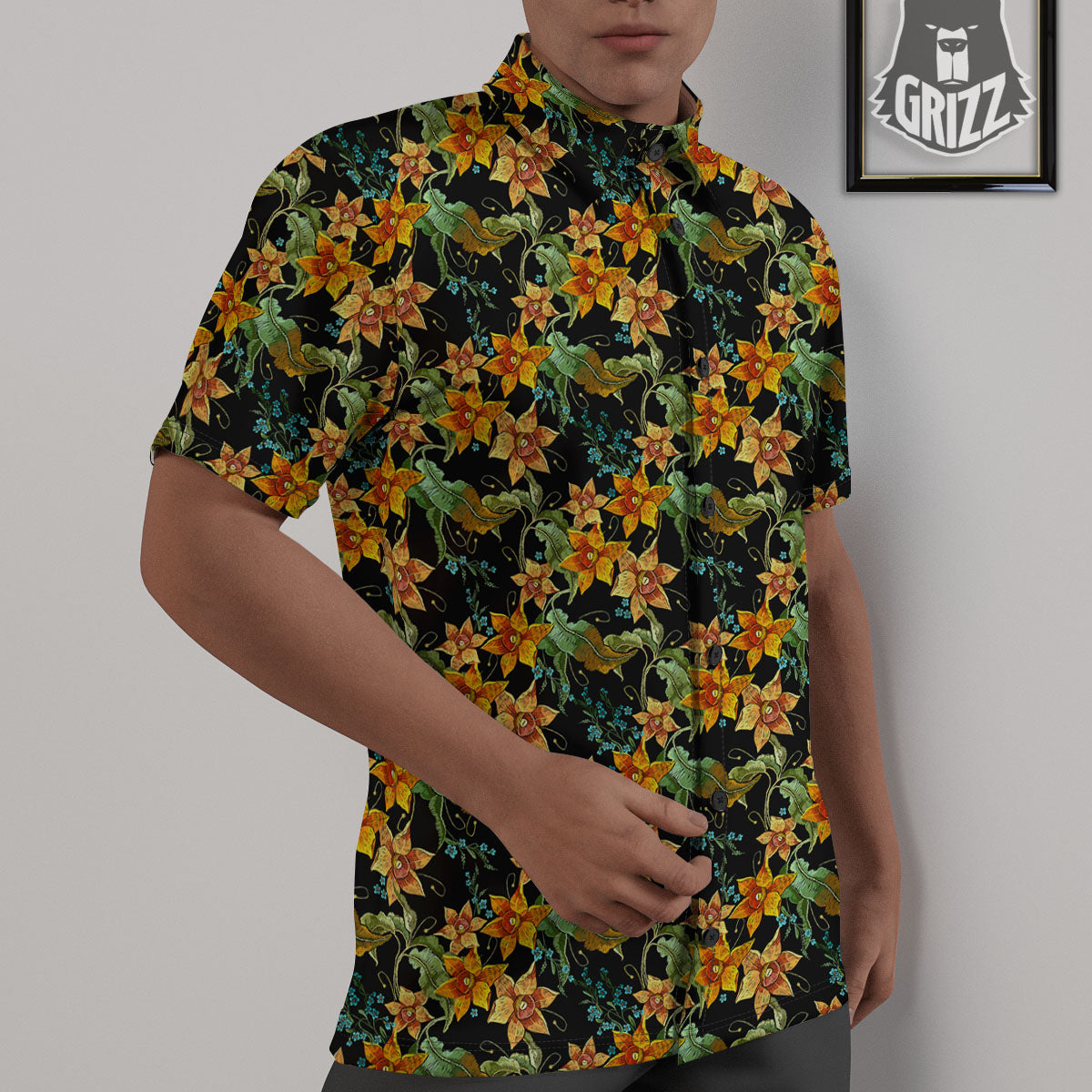 Daffodil Yellow And Black Print Pattern Untucked Shirts-grizzshop