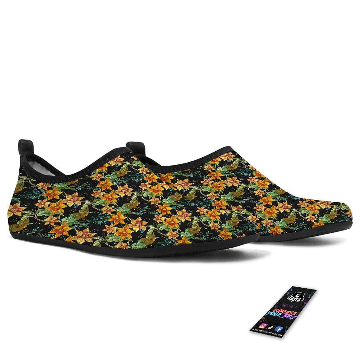 Daffodil Yellow And Black Print Pattern Water Shoes-grizzshop