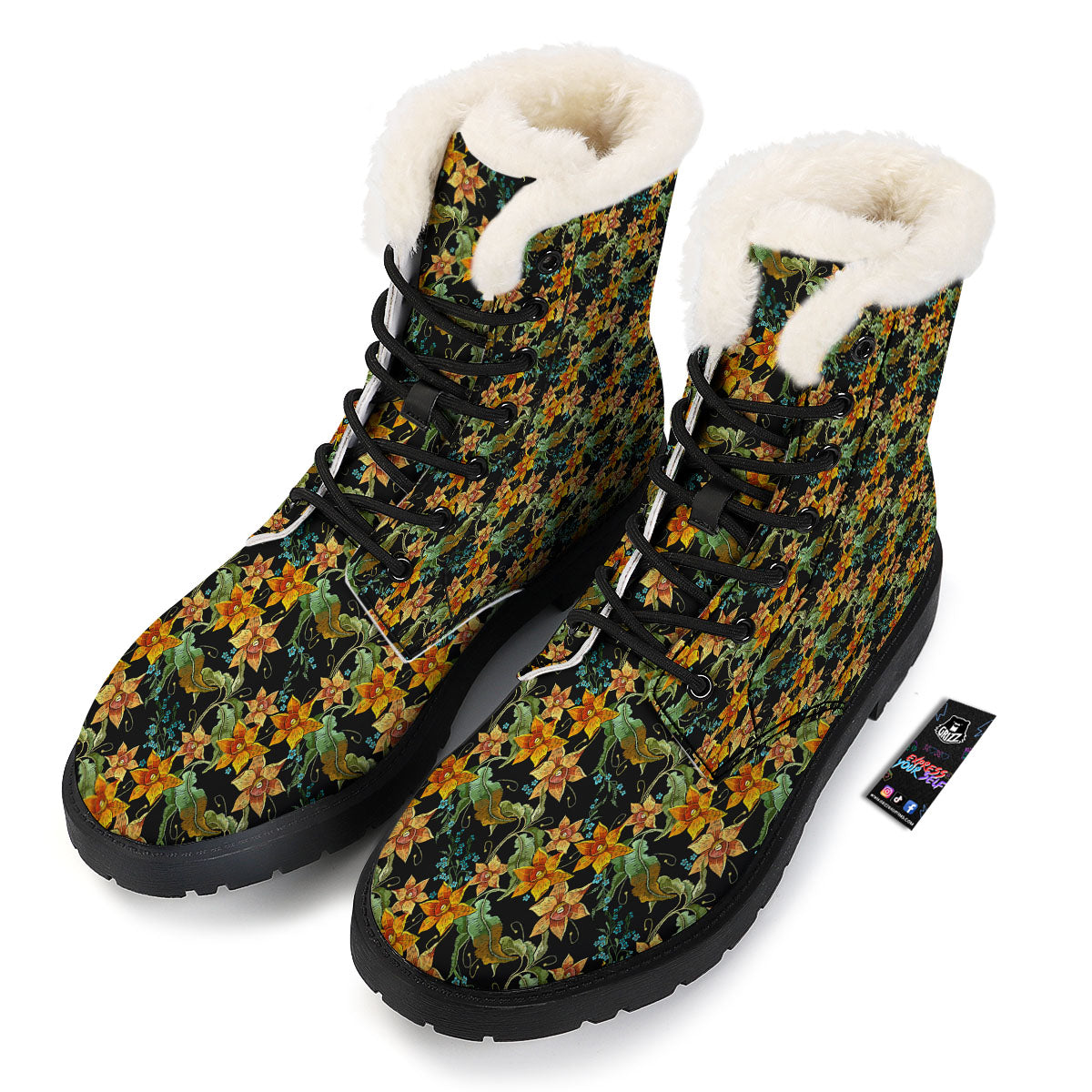 Daffodil Yellow And Black Print Pattern Winter Boots-grizzshop