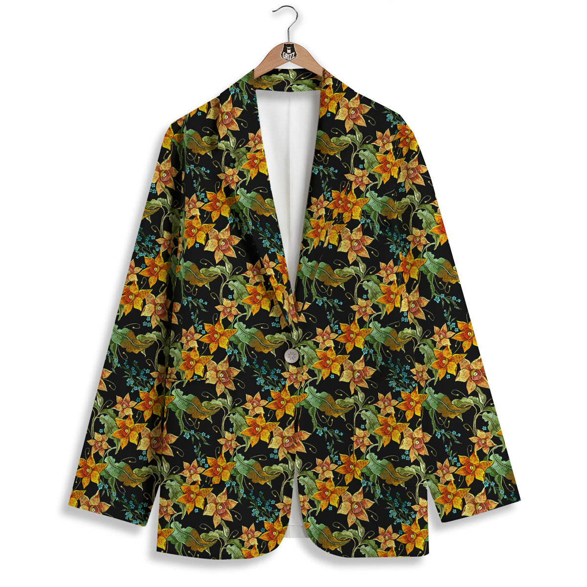 Daffodil Yellow And Black Print Pattern Women's Blazer-grizzshop