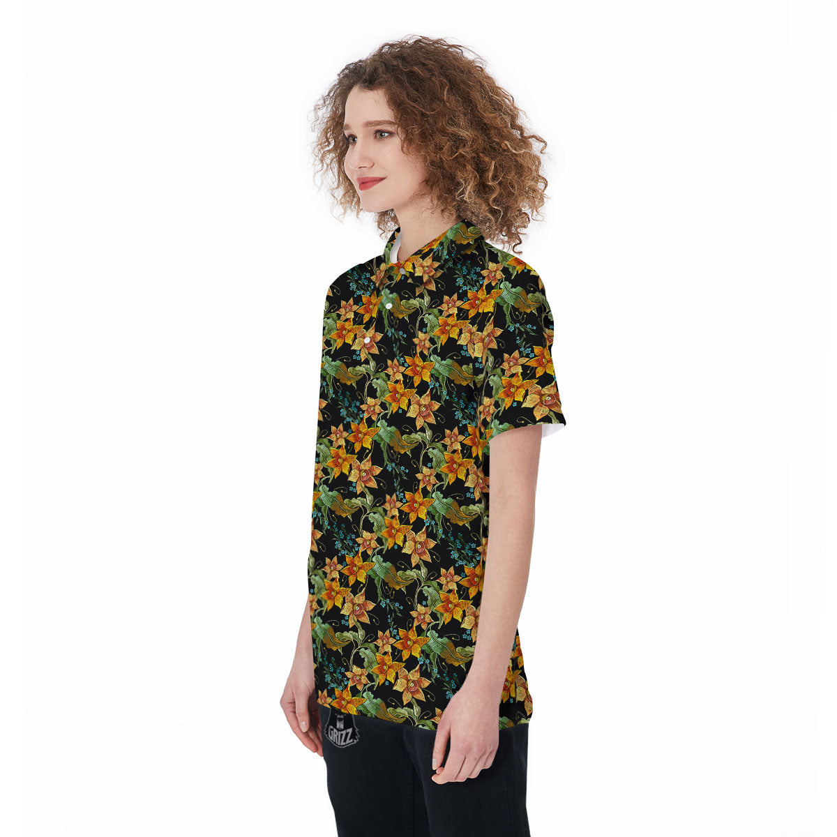 Daffodil Yellow And Black Print Pattern Women's Golf Shirts-grizzshop