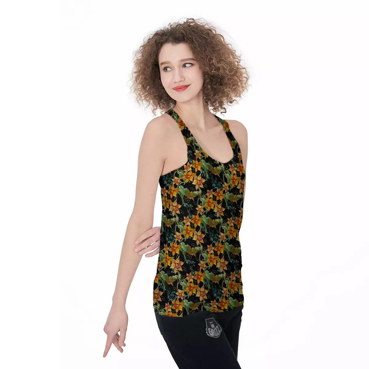 Daffodil Yellow And Black Print Pattern Women's Racerback Tank Top-grizzshop
