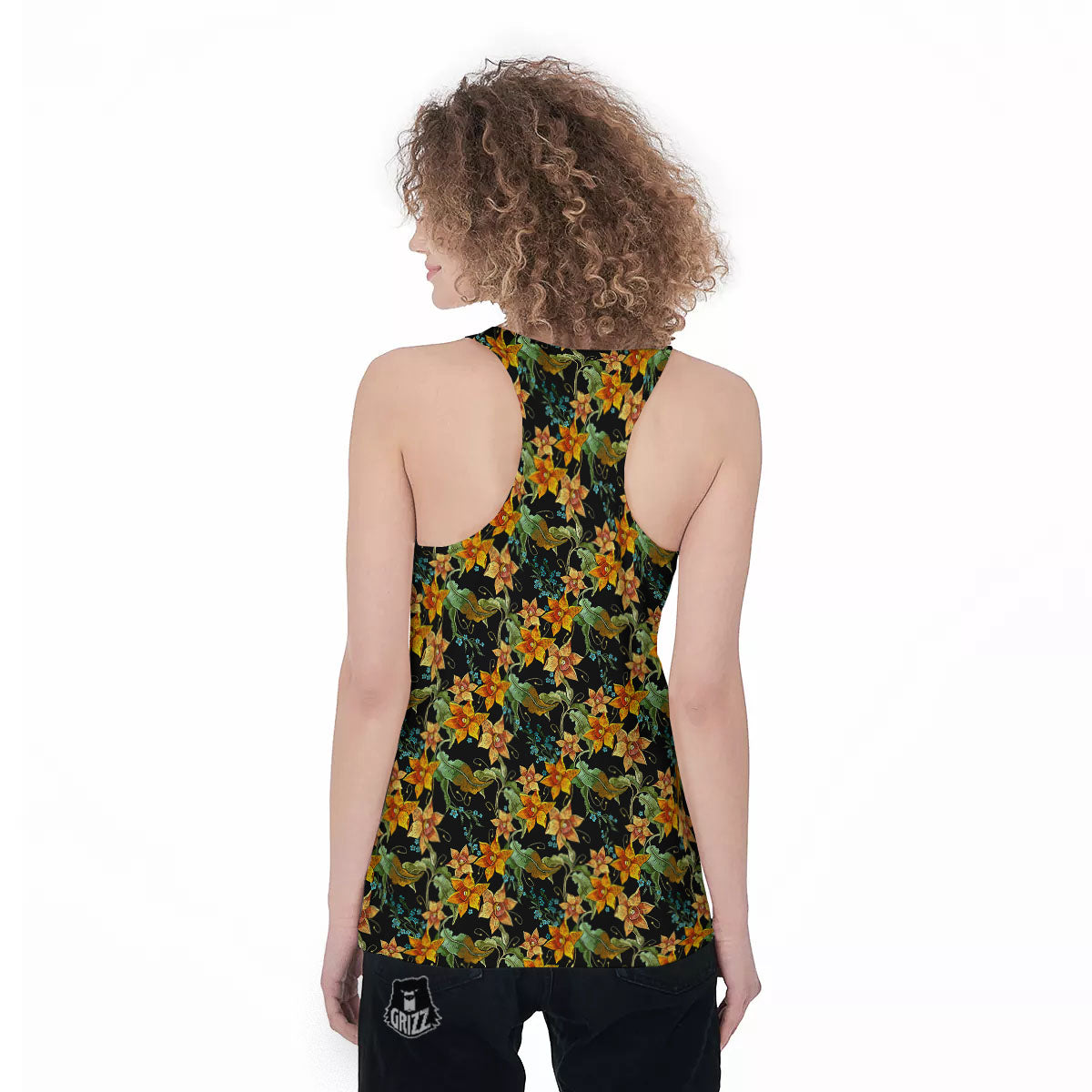 Daffodil Yellow And Black Print Pattern Women's Racerback Tank Top-grizzshop