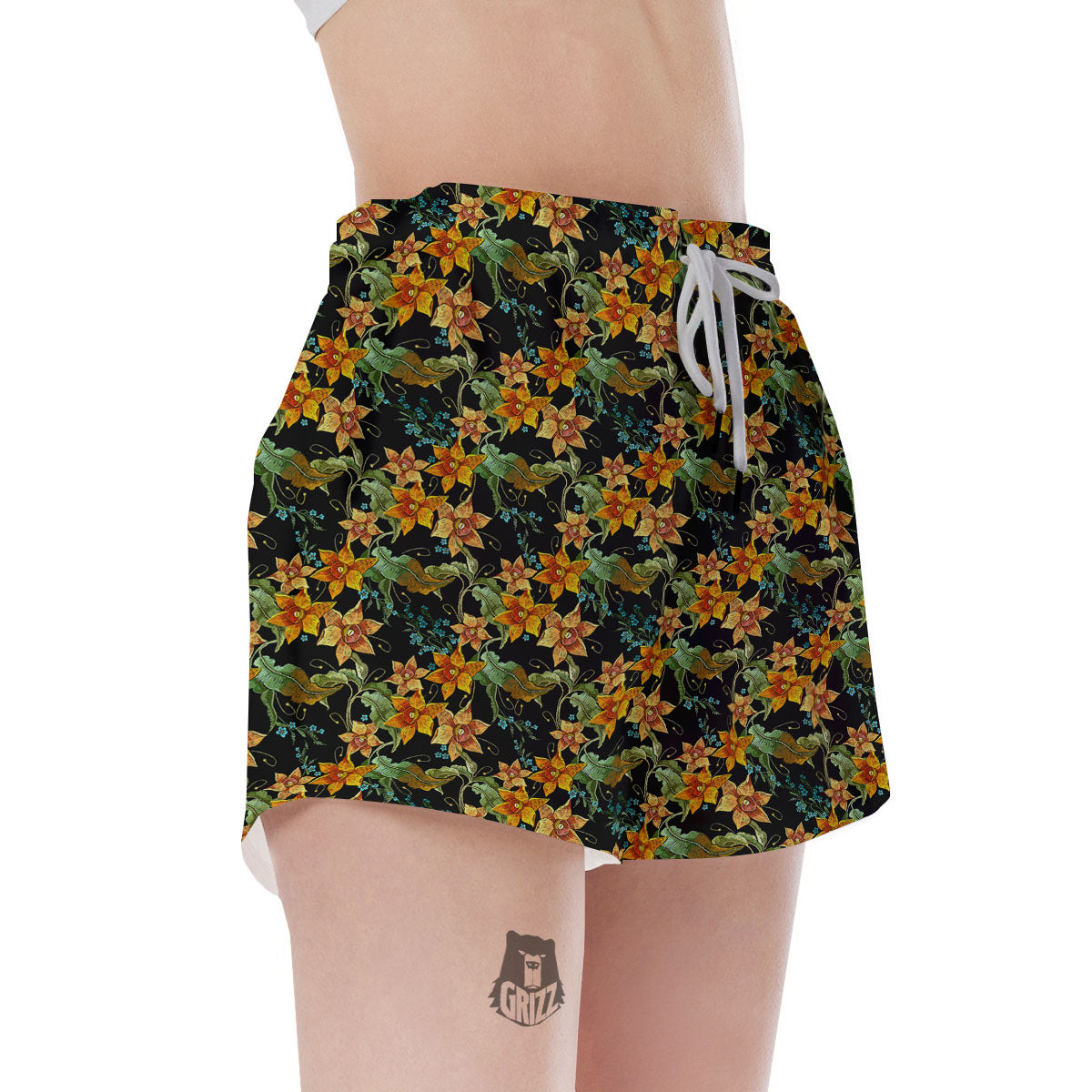 Daffodil Yellow And Black Print Pattern Women's Shorts-grizzshop