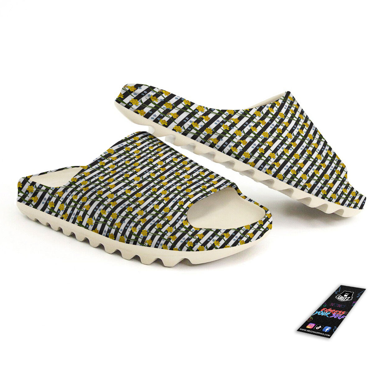 Daffodil Black Striped Print Pattern Sandals-grizzshop