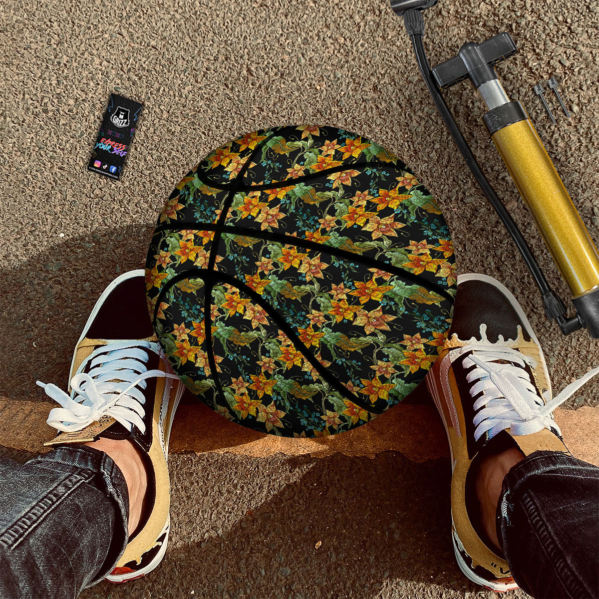 Daffodil Yellow And Black Print Pattern Basketball