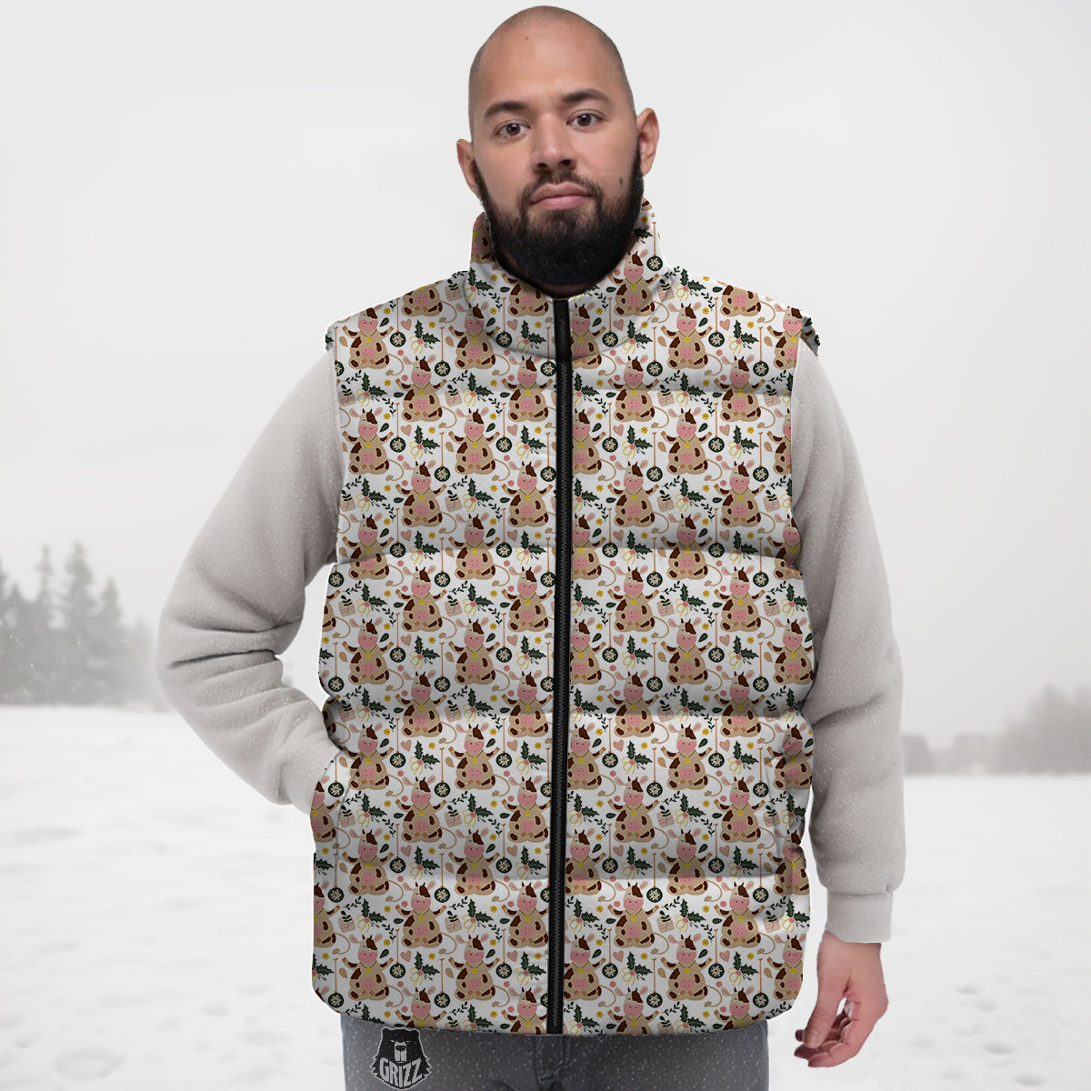 Dairy Cow Cartoon Happy Print Pattern Down Vest