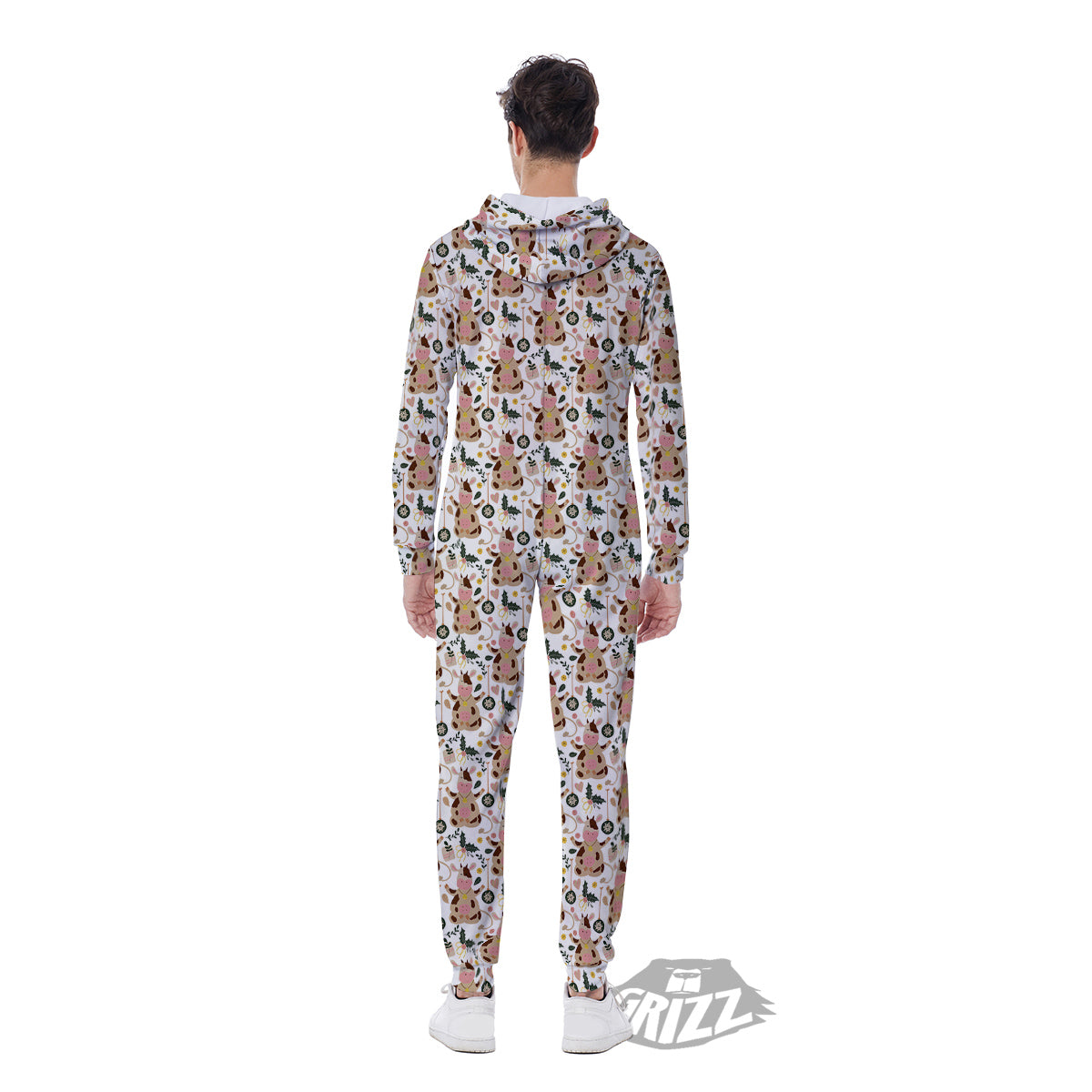 Dairy Cow Cartoon Happy Print Pattern Men's Jumpsuit-grizzshop