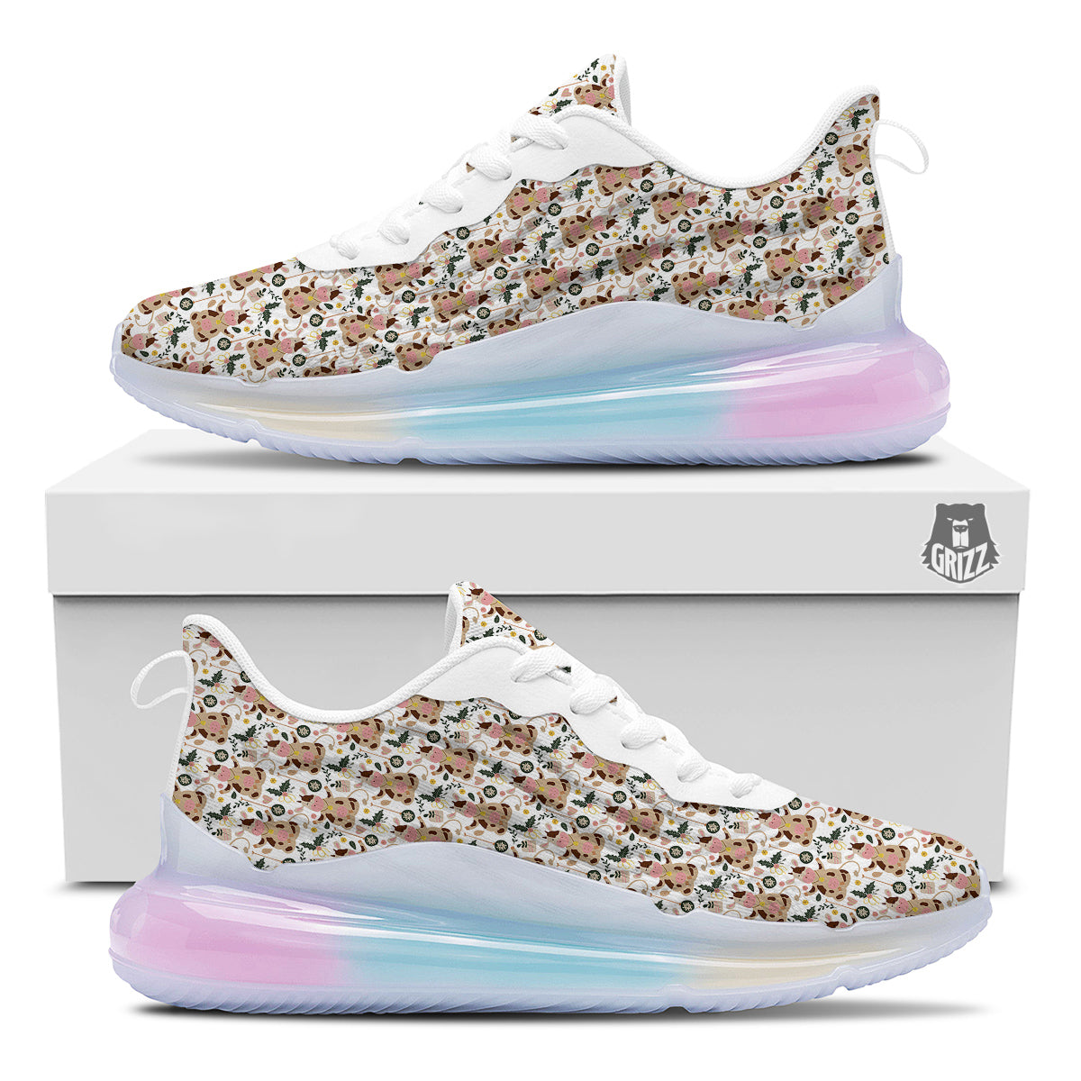 Dairy Cow Cartoon Happy Print Pattern Running Sneakers-grizzshop
