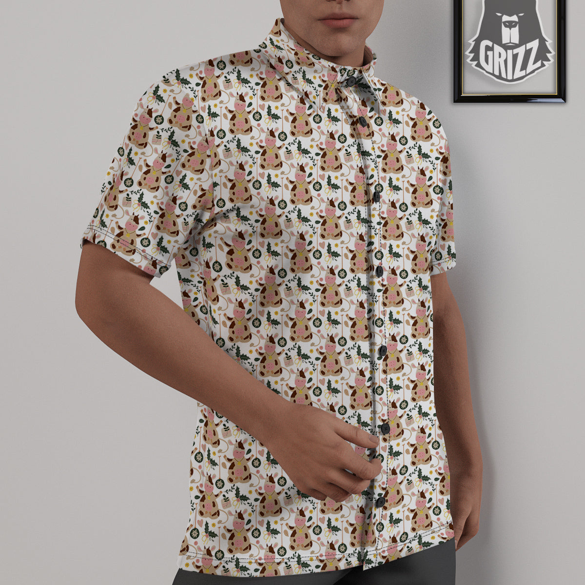 Dairy Cow Cartoon Happy Print Pattern Untucked Shirts-grizzshop