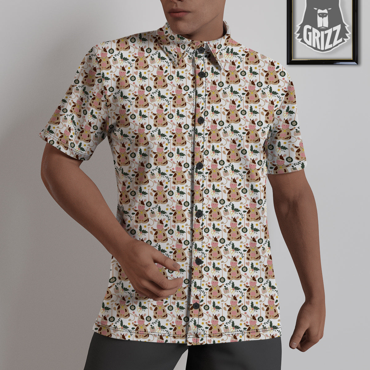 Dairy Cow Cartoon Happy Print Pattern Untucked Shirts-grizzshop