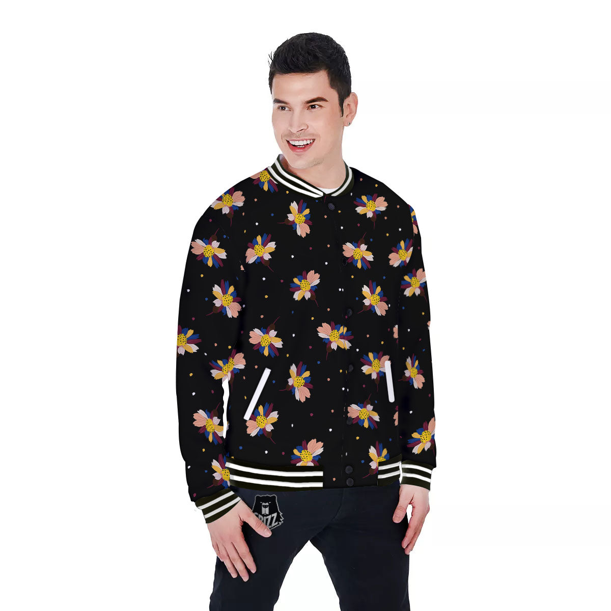 Daisy Floral Polka Dot Print Pattern Baseball Jacket-grizzshop