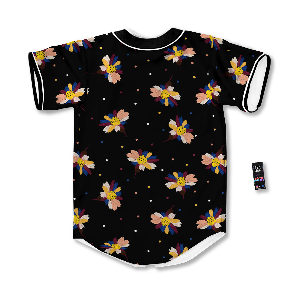 Daisy Floral Polka Dot Print Pattern Baseball Jersey-grizzshop