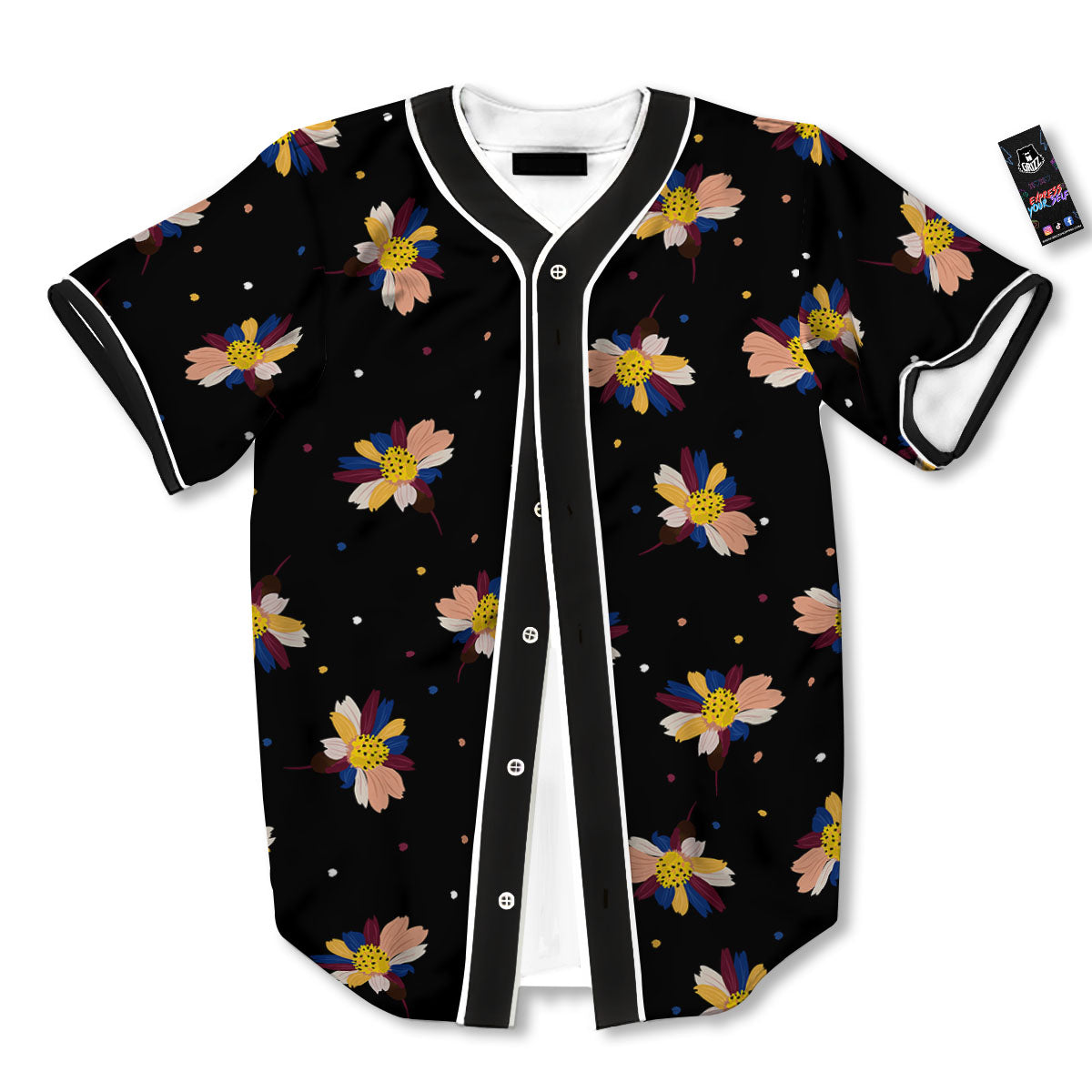 Daisy Floral Polka Dot Print Pattern Baseball Jersey-grizzshop