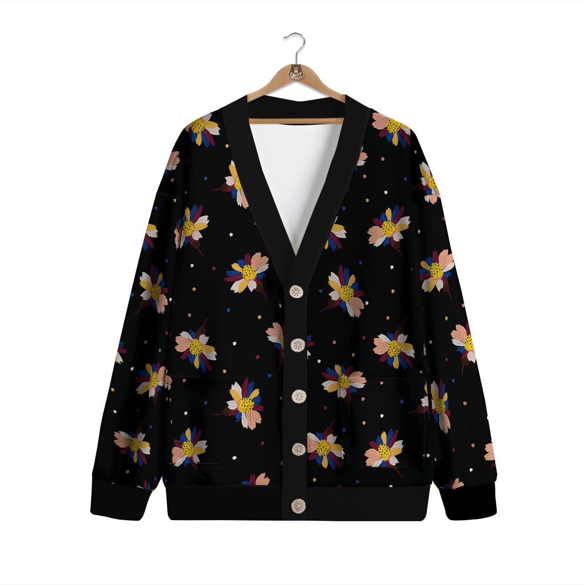 Daisy Floral Polka Dot Print Pattern Cardigan-grizzshop
