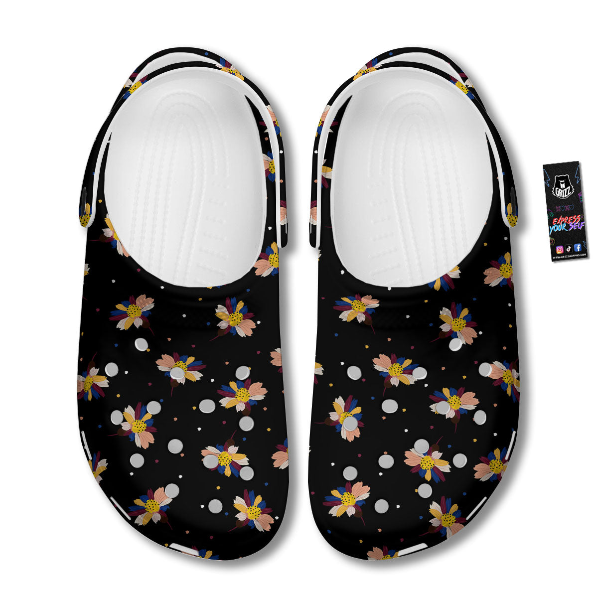 Daisy Floral Polka Dot Print Pattern Clog-grizzshop