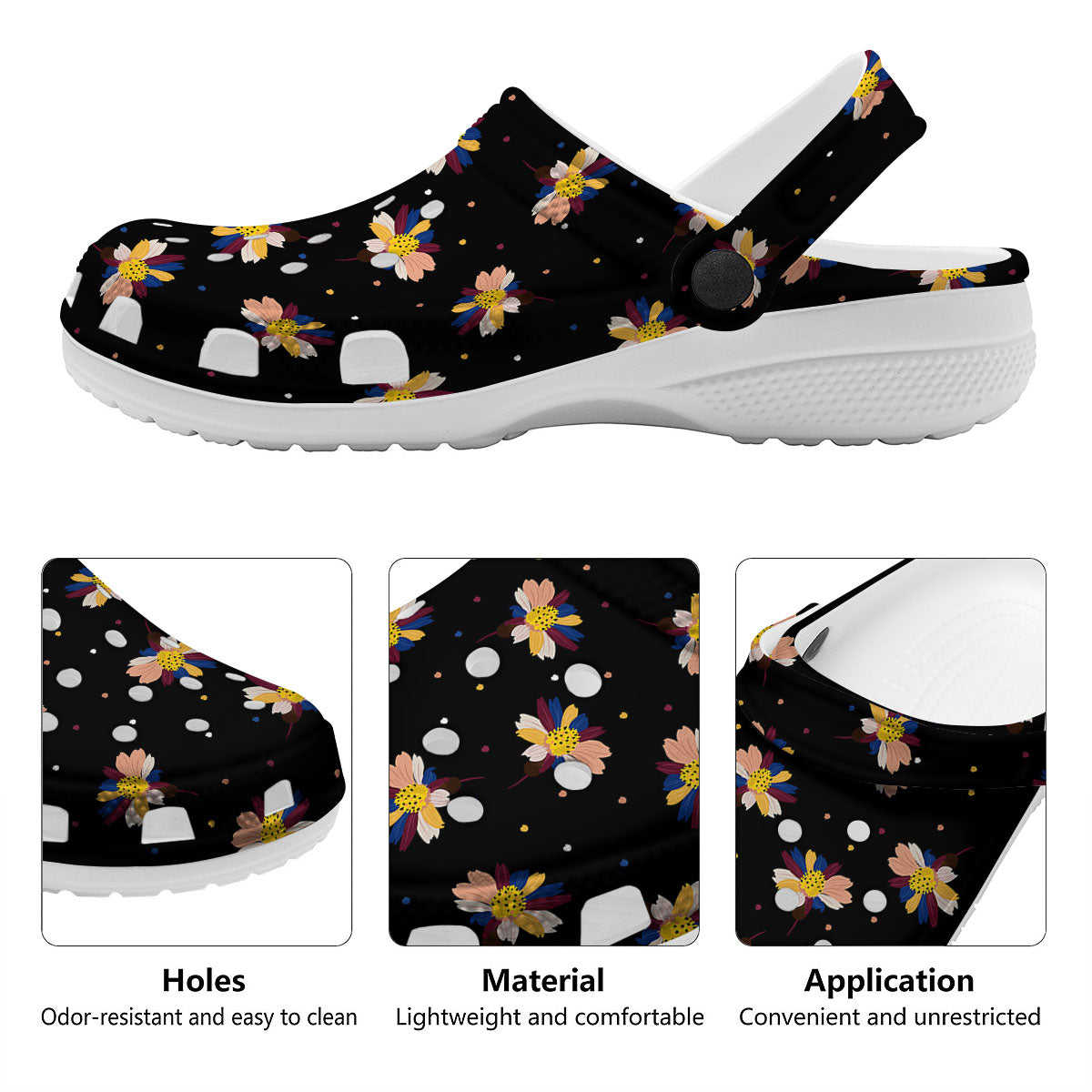 Daisy Floral Polka Dot Print Pattern Clog-grizzshop