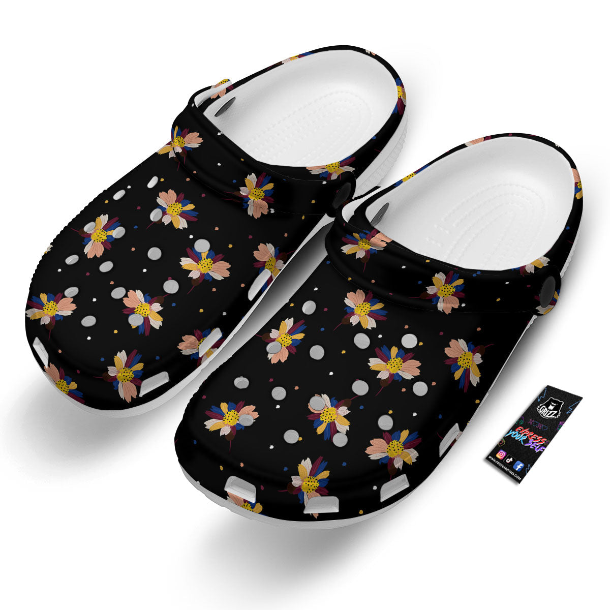 Daisy Floral Polka Dot Print Pattern Clog-grizzshop