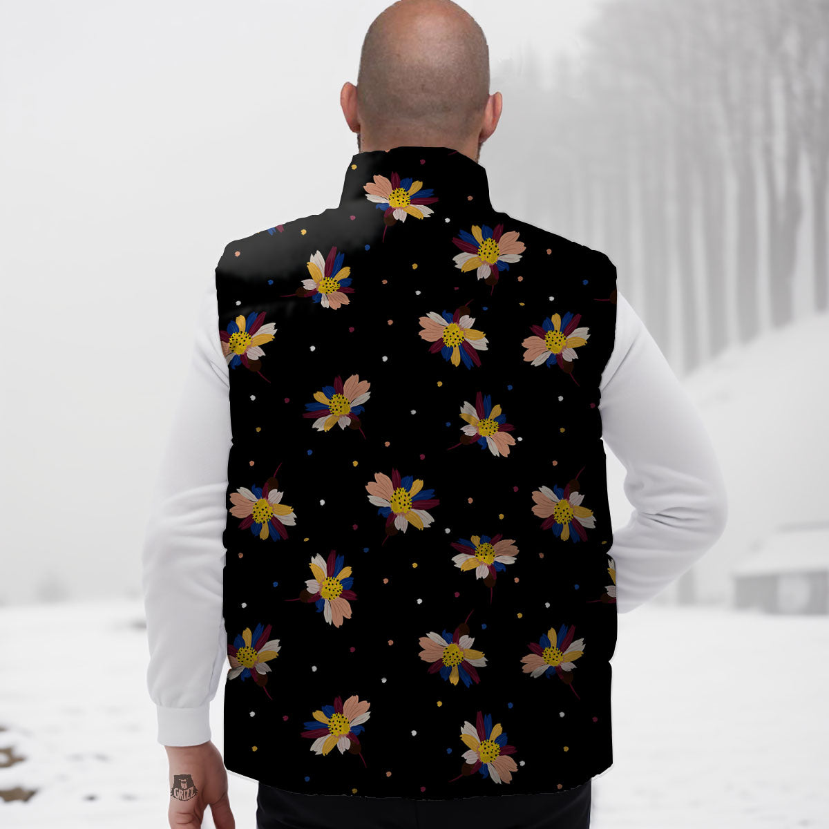 Daisy Floral Polka Dot Print Pattern Down Vest
